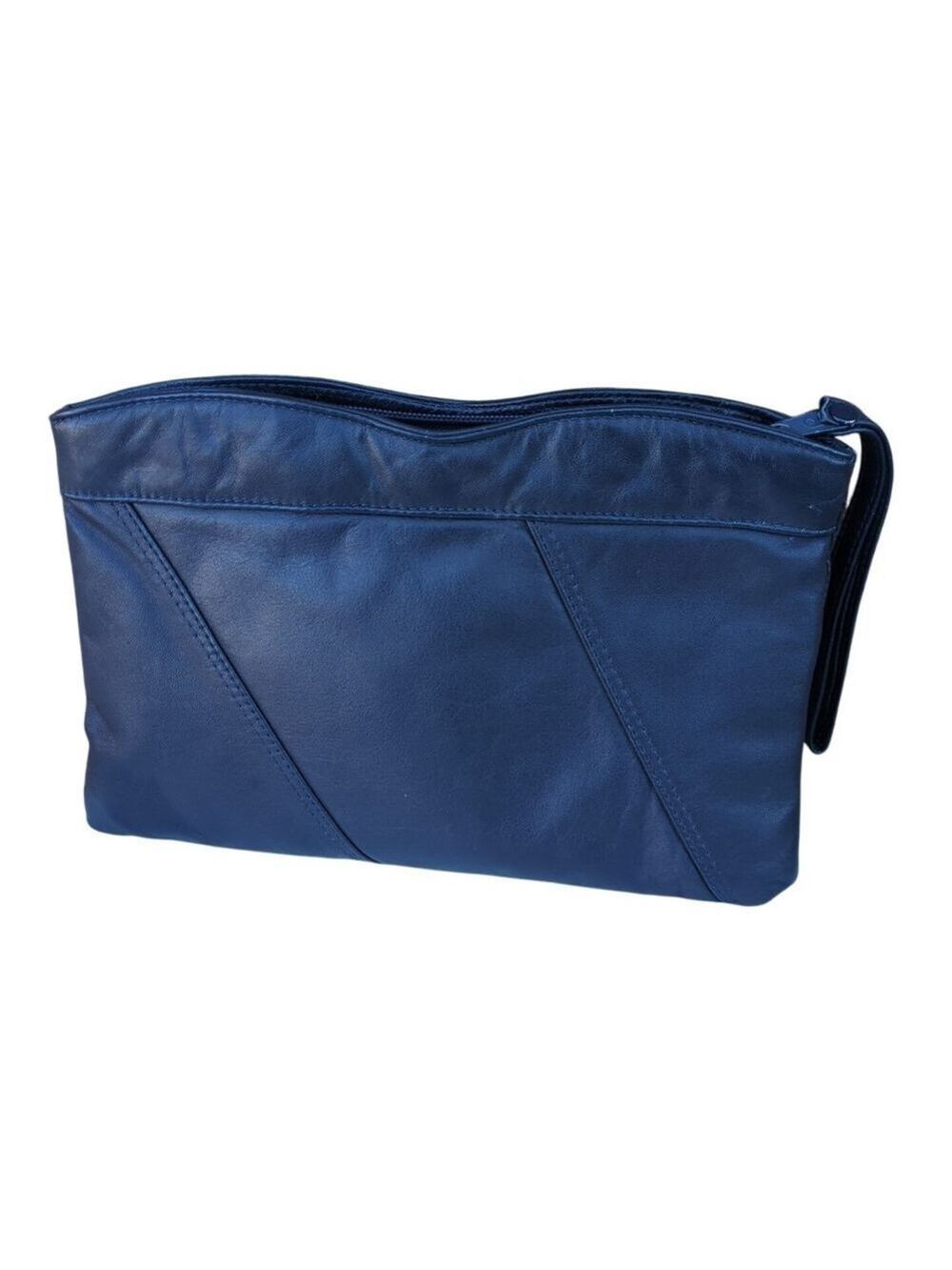 Vintage Navy Blue Genuine Leather Wristlet Purse Handbag Borsa Veneto